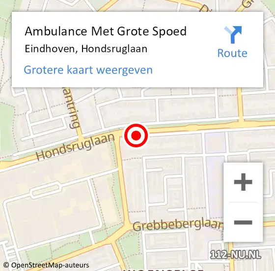 Locatie op kaart van de 112 melding: Ambulance Met Grote Spoed Naar Eindhoven, Hondsruglaan op 25 juni 2019 04:09