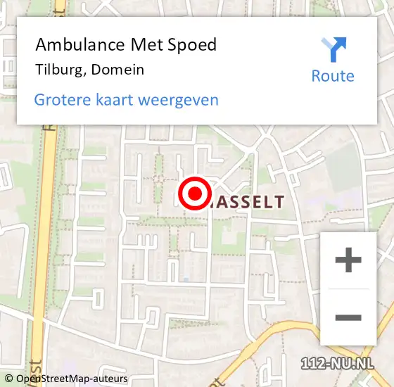 Locatie op kaart van de 112 melding: Ambulance Met Spoed Naar Tilburg, Domein op 25 juni 2019 04:19