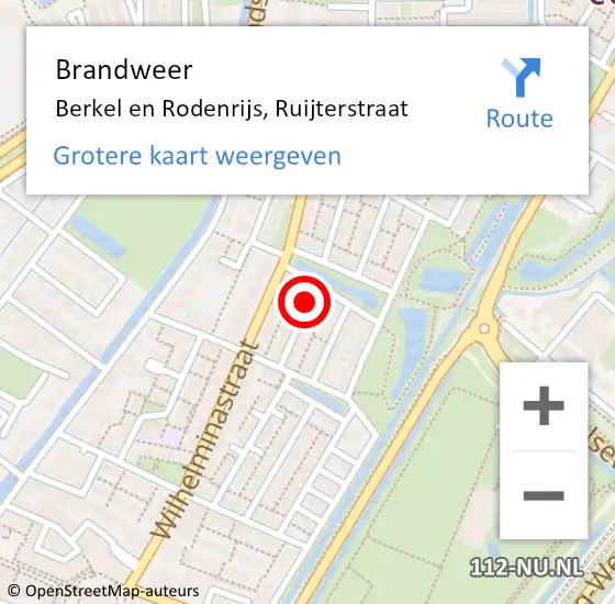 Locatie op kaart van de 112 melding: Brandweer Berkel en Rodenrijs, Ruijterstraat op 25 juni 2019 04:50