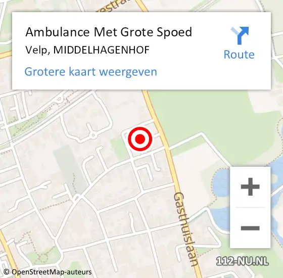 Locatie op kaart van de 112 melding: Ambulance Met Grote Spoed Naar Velp, MIDDELHAGENHOF op 25 juni 2019 07:12
