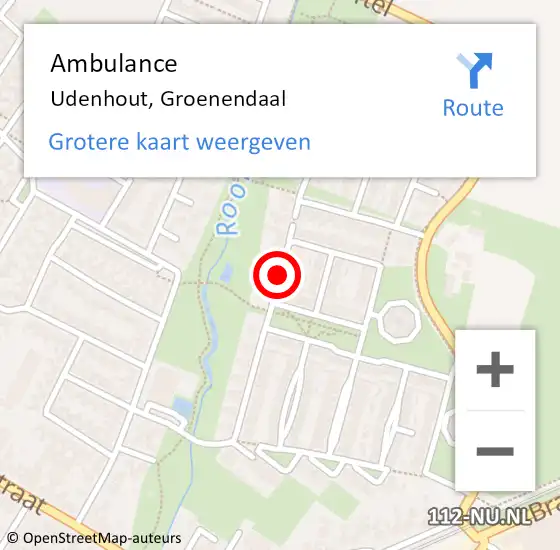 Locatie op kaart van de 112 melding: Ambulance Udenhout, Groenendaal op 25 juni 2019 08:57
