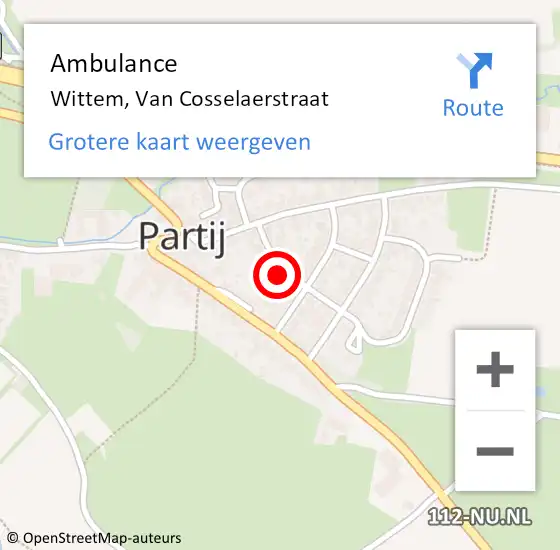 Locatie op kaart van de 112 melding: Ambulance Wittem, Van Cosselaerstraat op 5 april 2014 13:47