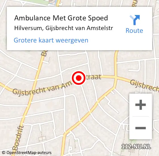 Locatie op kaart van de 112 melding: Ambulance Met Grote Spoed Naar Hilversum, Gijsbrecht van Amstelstr op 25 juni 2019 10:43