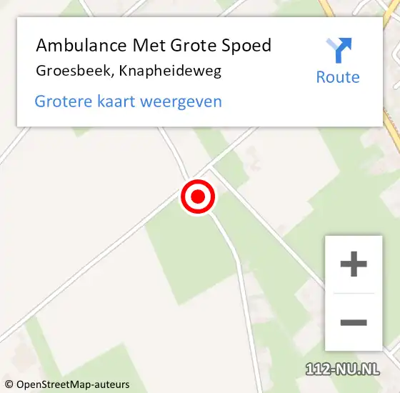 Locatie op kaart van de 112 melding: Ambulance Met Grote Spoed Naar Groesbeek, Knapheideweg op 25 juni 2019 10:58