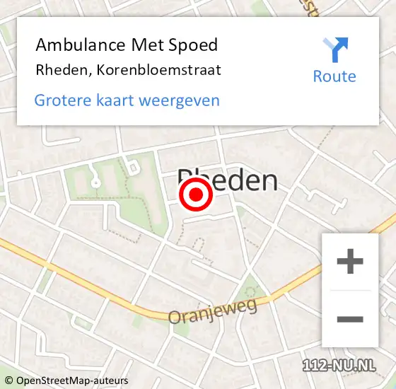 Locatie op kaart van de 112 melding: Ambulance Met Spoed Naar Rheden, Korenbloemstraat op 25 juni 2019 11:47