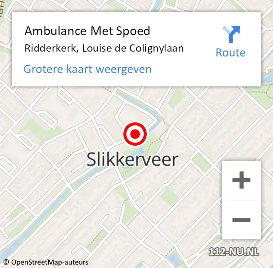 Locatie op kaart van de 112 melding: Ambulance Met Spoed Naar Ridderkerk, Louise de Colignylaan op 25 juni 2019 12:25