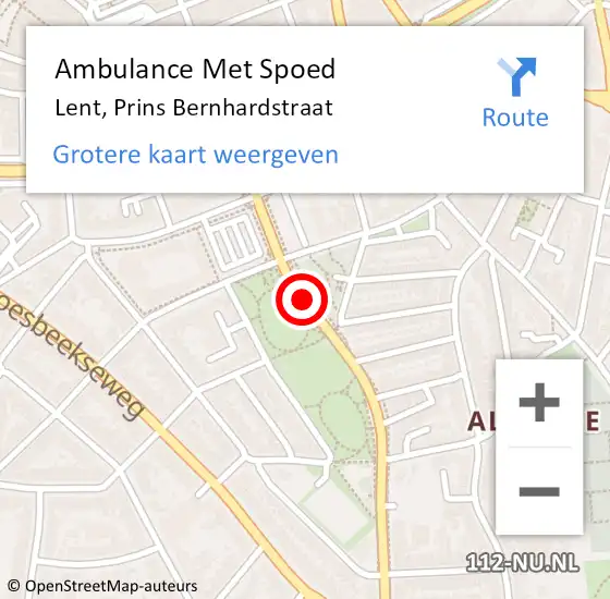 Locatie op kaart van de 112 melding: Ambulance Met Spoed Naar Lent, Prins Bernhardstraat op 25 juni 2019 12:39