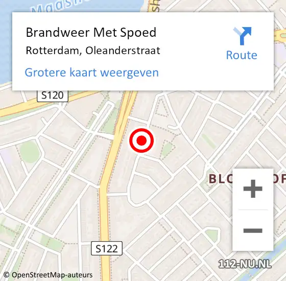Locatie op kaart van de 112 melding: Brandweer Met Spoed Naar Rotterdam, Oleanderstraat op 25 juni 2019 13:00