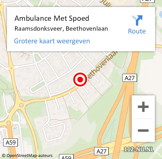 Locatie op kaart van de 112 melding: Ambulance Met Spoed Naar Raamsdonksveer, Beethovenlaan op 25 juni 2019 13:57