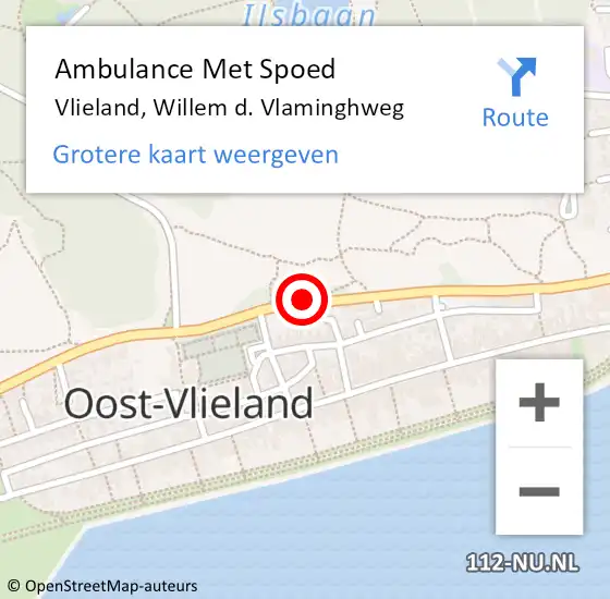 Locatie op kaart van de 112 melding: Ambulance Met Spoed Naar Vlieland, Willem d. Vlaminghweg op 5 april 2014 14:22