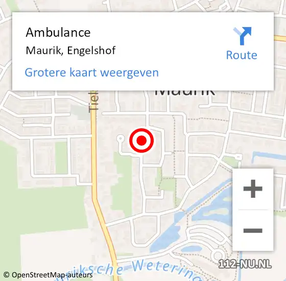 Locatie op kaart van de 112 melding: Ambulance Maurik, Engelshof op 25 juni 2019 14:02