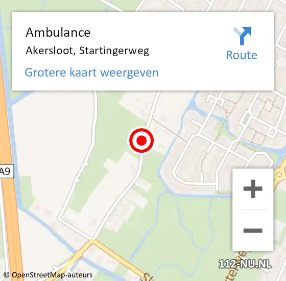 Locatie op kaart van de 112 melding: Ambulance Akersloot, Startingerweg op 25 juni 2019 14:09