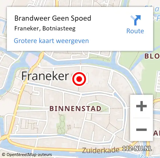 Locatie op kaart van de 112 melding: Brandweer Geen Spoed Naar Franeker, Botniasteeg op 25 juni 2019 14:16