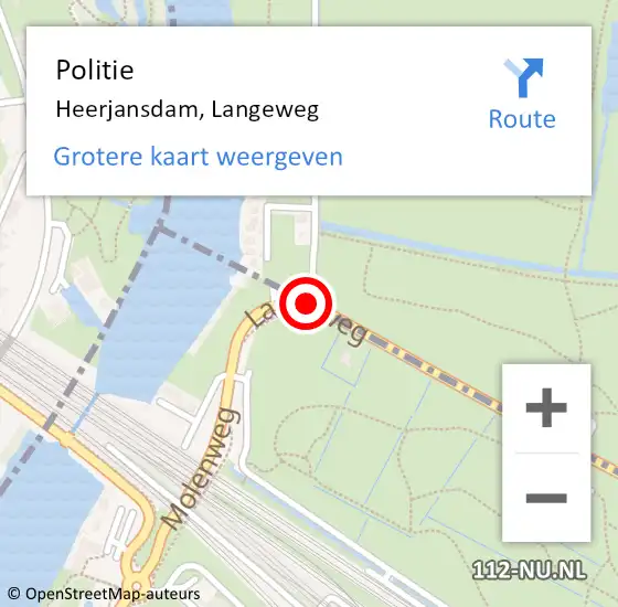 Locatie op kaart van de 112 melding: Politie Heerjansdam, Langeweg op 25 juni 2019 16:13