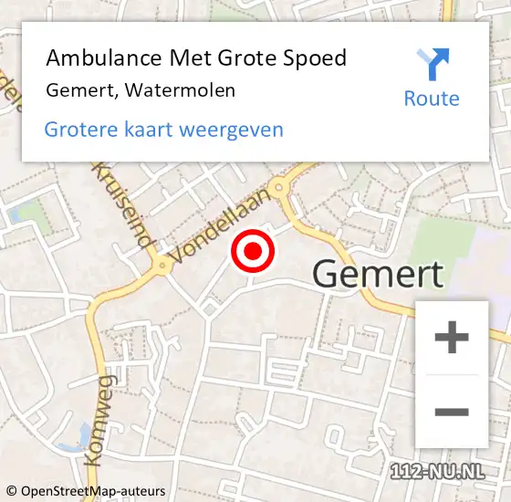 Locatie op kaart van de 112 melding: Ambulance Met Grote Spoed Naar Gemert, Watermolen op 25 juni 2019 17:18