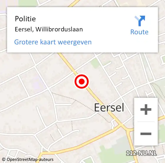 Locatie op kaart van de 112 melding: Politie Eersel, Willibrorduslaan op 25 juni 2019 17:26