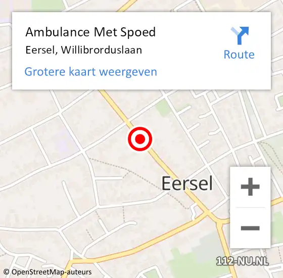 Locatie op kaart van de 112 melding: Ambulance Met Spoed Naar Eersel, Willibrorduslaan op 25 juni 2019 17:26