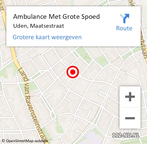 Locatie op kaart van de 112 melding: Ambulance Met Grote Spoed Naar Uden, Maatsestraat op 25 juni 2019 17:28