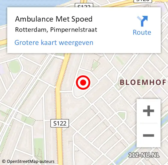 Locatie op kaart van de 112 melding: Ambulance Met Spoed Naar Rotterdam, Pimpernelstraat op 25 juni 2019 19:17