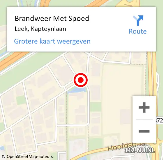 Locatie op kaart van de 112 melding: Brandweer Met Spoed Naar Leek, Kapteynlaan op 5 april 2014 15:10