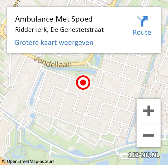 Locatie op kaart van de 112 melding: Ambulance Met Spoed Naar Ridderkerk, De Genestetstraat op 25 juni 2019 20:32