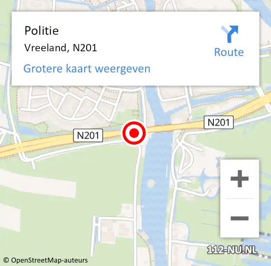 Locatie op kaart van de 112 melding: Politie Vreeland, N201 op 25 juni 2019 20:52