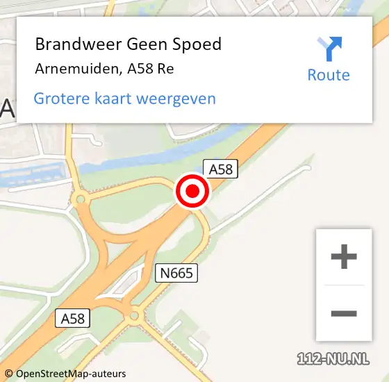 Locatie op kaart van de 112 melding: Brandweer Geen Spoed Naar Arnemuiden, A58 Re op 25 juni 2019 21:07