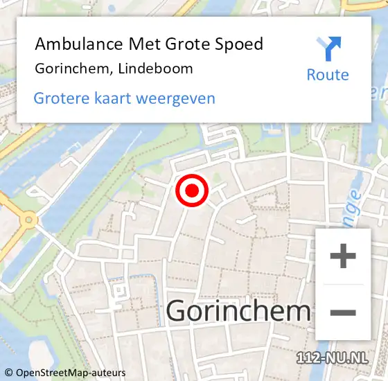 Locatie op kaart van de 112 melding: Ambulance Met Grote Spoed Naar Gorinchem, Lindeboom op 25 juni 2019 21:59