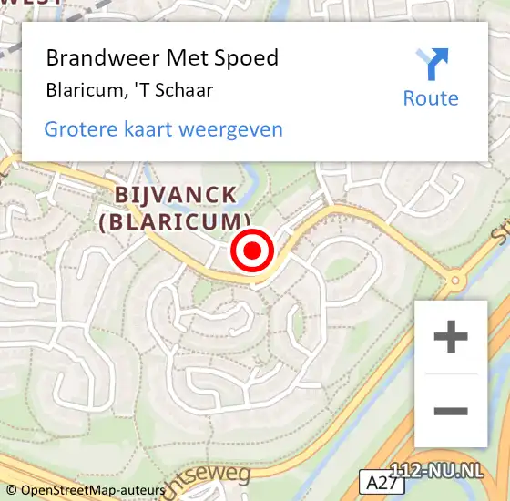 Locatie op kaart van de 112 melding: Brandweer Met Spoed Naar Blaricum, 'T Schaar op 25 juni 2019 22:58