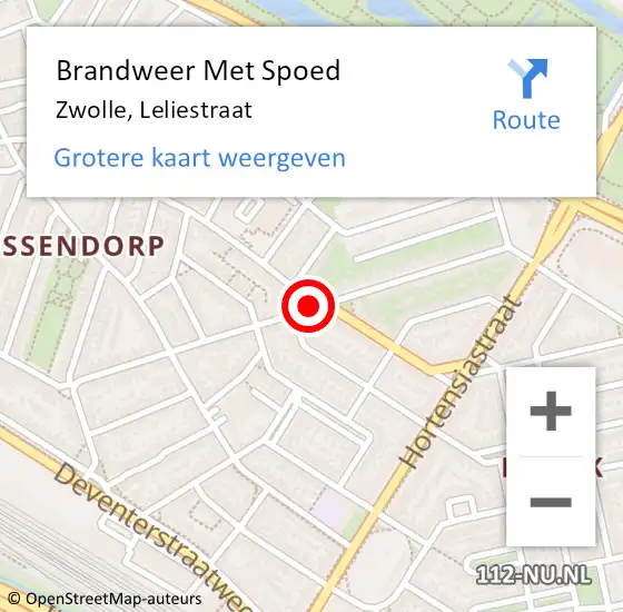 Locatie op kaart van de 112 melding: Brandweer Met Spoed Naar Zwolle, Leliestraat op 26 juni 2019 00:32