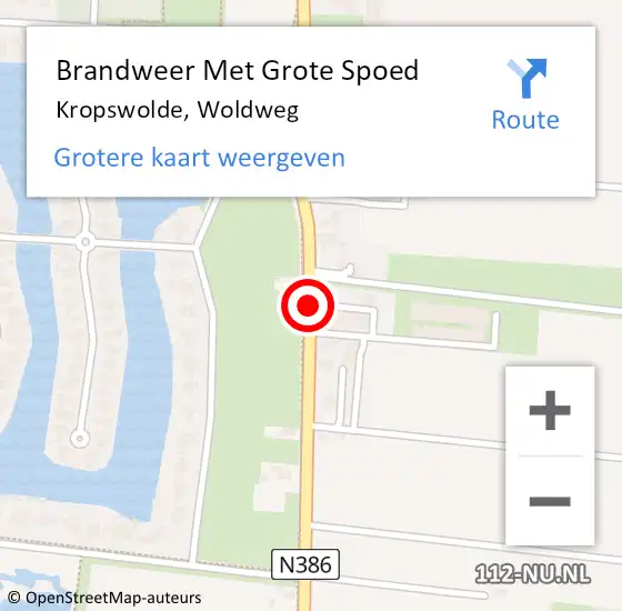 Locatie op kaart van de 112 melding: Brandweer Met Grote Spoed Naar Kropswolde, Woldweg op 26 juni 2019 08:28