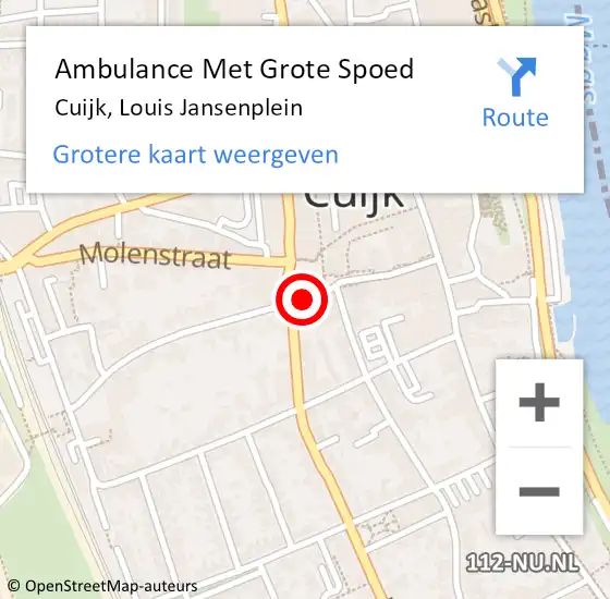 Locatie op kaart van de 112 melding: Ambulance Met Grote Spoed Naar Cuijk, Louis Jansenplein op 26 juni 2019 08:46