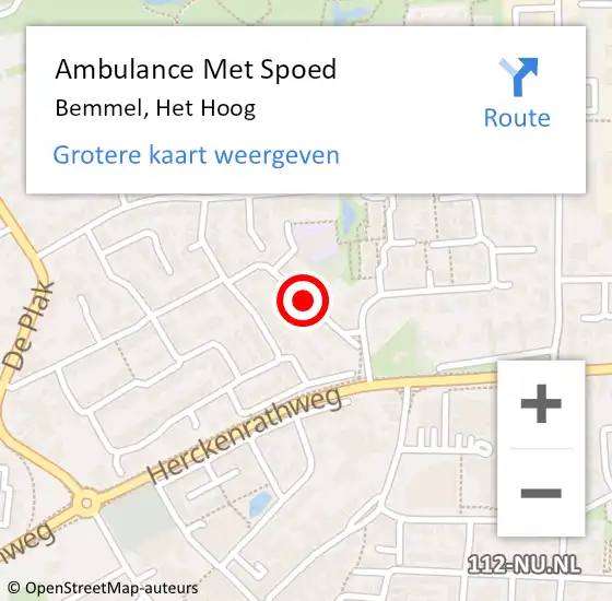 Locatie op kaart van de 112 melding: Ambulance Met Spoed Naar Bemmel, Het Hoog op 26 juni 2019 08:59