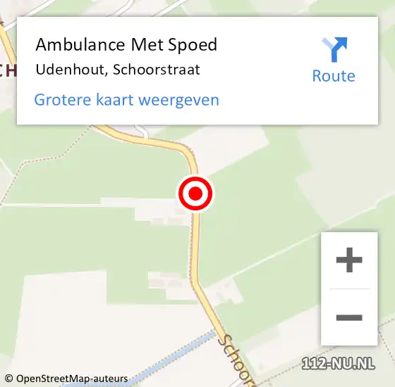 Locatie op kaart van de 112 melding: Ambulance Met Spoed Naar Udenhout, Schoorstraat op 26 juni 2019 10:43