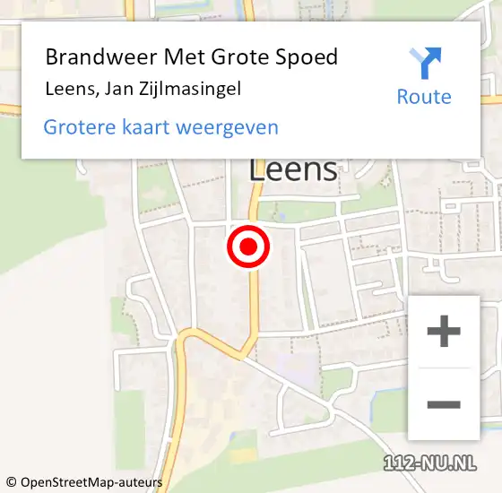 Locatie op kaart van de 112 melding: Brandweer Met Grote Spoed Naar Leens, Jan Zijlmasingel op 26 juni 2019 11:36