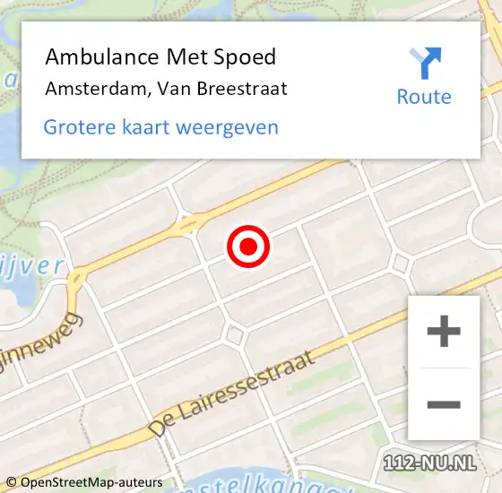 Locatie op kaart van de 112 melding: Ambulance Met Spoed Naar Amsterdam, Van Breestraat op 26 juni 2019 13:07