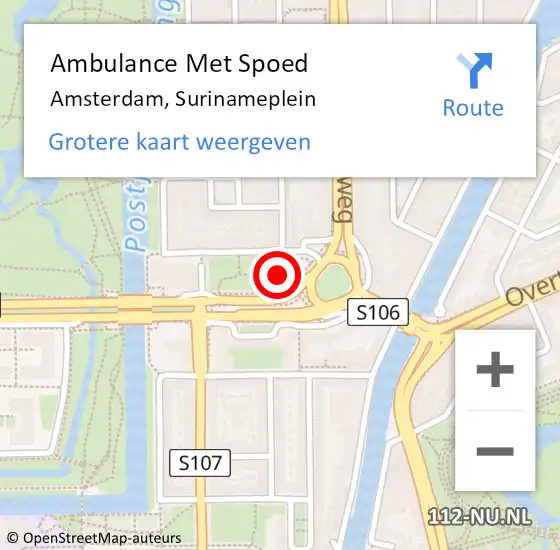 Locatie op kaart van de 112 melding: Ambulance Met Spoed Naar Amsterdam, Surinameplein op 26 juni 2019 13:26