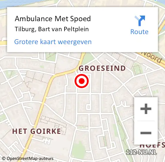 Locatie op kaart van de 112 melding: Ambulance Met Spoed Naar Tilburg, Bart van Peltplein op 26 juni 2019 13:45