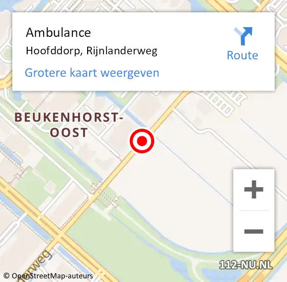 Locatie op kaart van de 112 melding: Ambulance Hoofddorp, Rijnlanderweg op 26 juni 2019 14:50