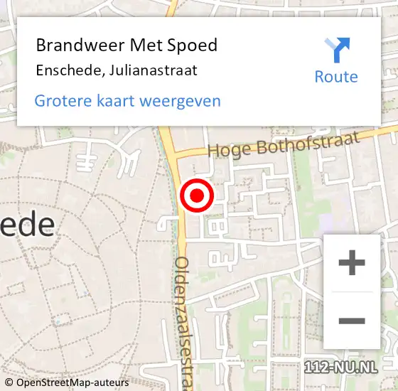Locatie op kaart van de 112 melding: Brandweer Met Spoed Naar Enschede, Julianastraat op 26 juni 2019 14:59