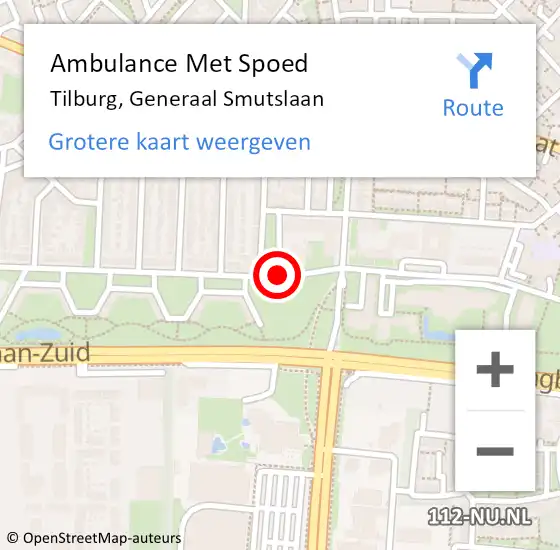 Locatie op kaart van de 112 melding: Ambulance Met Spoed Naar Tilburg, Generaal Smutslaan op 26 juni 2019 15:01