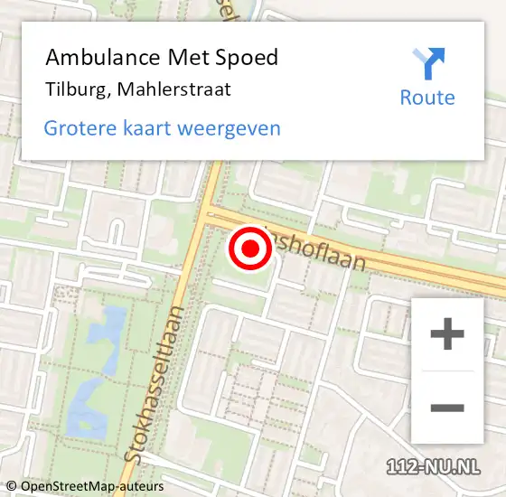 Locatie op kaart van de 112 melding: Ambulance Met Spoed Naar Tilburg, Mahlerstraat op 26 juni 2019 15:02