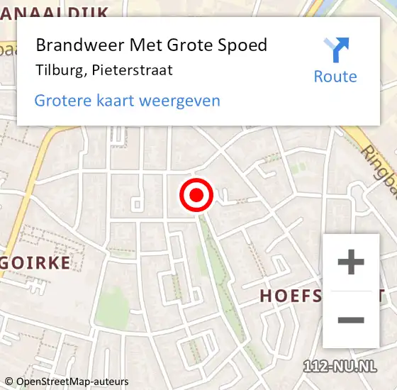 Locatie op kaart van de 112 melding: Brandweer Met Grote Spoed Naar Tilburg, Pieterstraat op 26 juni 2019 15:16