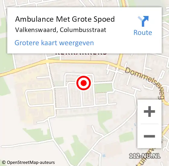 Locatie op kaart van de 112 melding: Ambulance Met Grote Spoed Naar Valkenswaard, Columbusstraat op 26 juni 2019 15:25