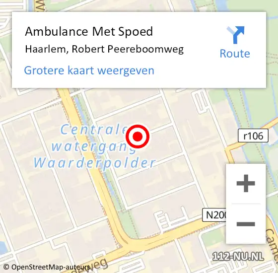 Locatie op kaart van de 112 melding: Ambulance Met Spoed Naar Haarlem, Robert Peereboomweg op 26 juni 2019 15:31