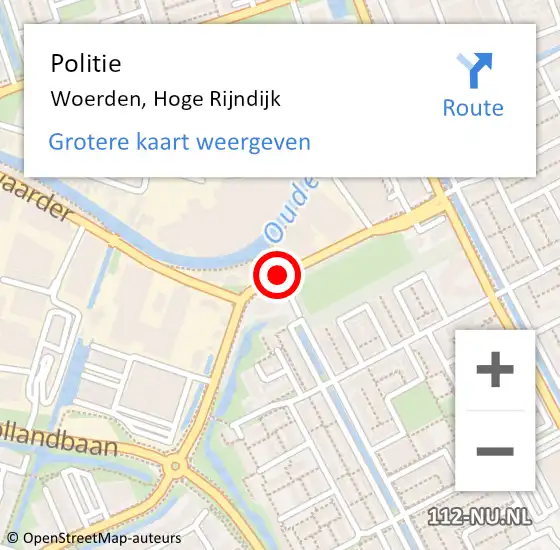 Locatie op kaart van de 112 melding: Politie Woerden, Hoge Rijndijk op 26 juni 2019 15:53
