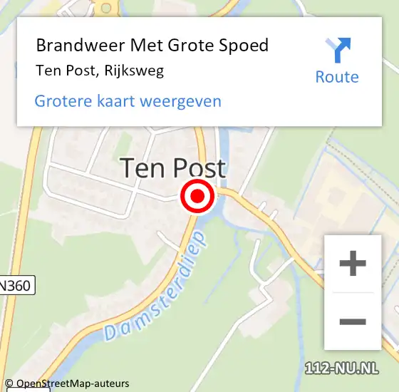 Locatie op kaart van de 112 melding: Brandweer Met Grote Spoed Naar Ten Post, Rijksweg op 5 april 2014 16:37