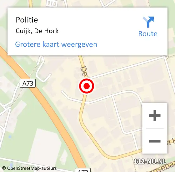 Locatie op kaart van de 112 melding: Politie Cuijk, De Hork op 26 juni 2019 16:08
