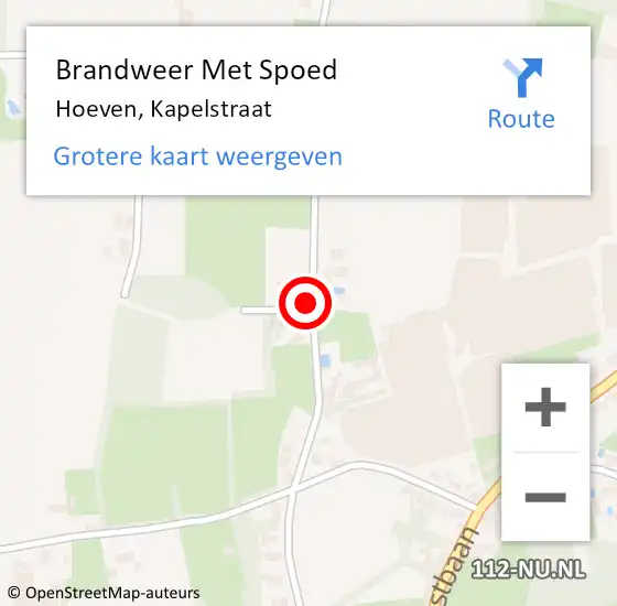 Locatie op kaart van de 112 melding: Brandweer Met Spoed Naar Hoeven, Kapelstraat op 5 april 2014 16:40