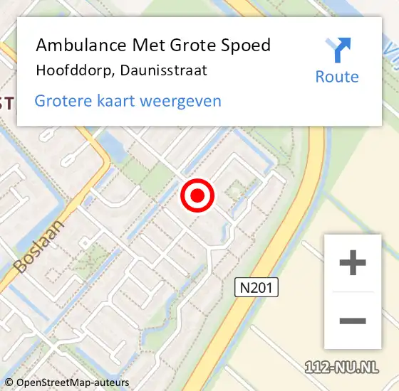 Locatie op kaart van de 112 melding: Ambulance Met Grote Spoed Naar Hoofddorp, Daunisstraat op 26 juni 2019 16:29